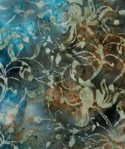 Hand-dyed teal and riverstone brown wild ivy botanical batik quilting cotton fabric by the yard.