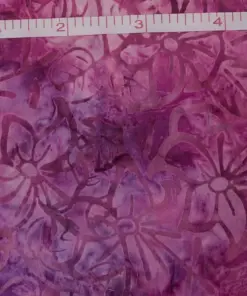 Elegant Twilight Clematis purple botanical stamp batik fabric showcasing traditional hand-dyed floral motifs for quilting.