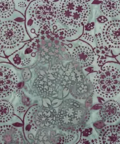 Vintage Sage Queen Anne's Lace sage green and plum cottagecore botanical batik fabric.