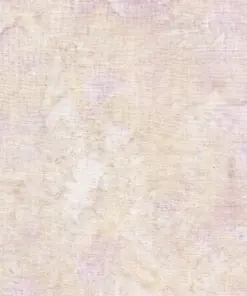 Close-up texture of authentic Indonesian white batik fabric featuring hand-dyed warm ivory, antique parchment, pale lilac mist, and golden ochre tie-dye veins on 100% combed cotton for low-volume quilting backgrounds