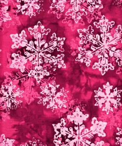 White and deep pink snowflake patterned Bali batik cloth, authentically hand-stamped for winter quilting and apparel.
