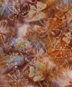 Fall themed autumn bark brown and slate blue dogwood batik fabric with textured moss background for seasonal quilting projects.