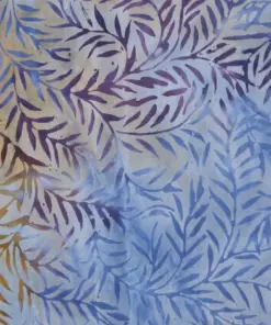 Muted Brown, Purple, and Blue Willow Leaves Artisan Batik Cotton Fabric